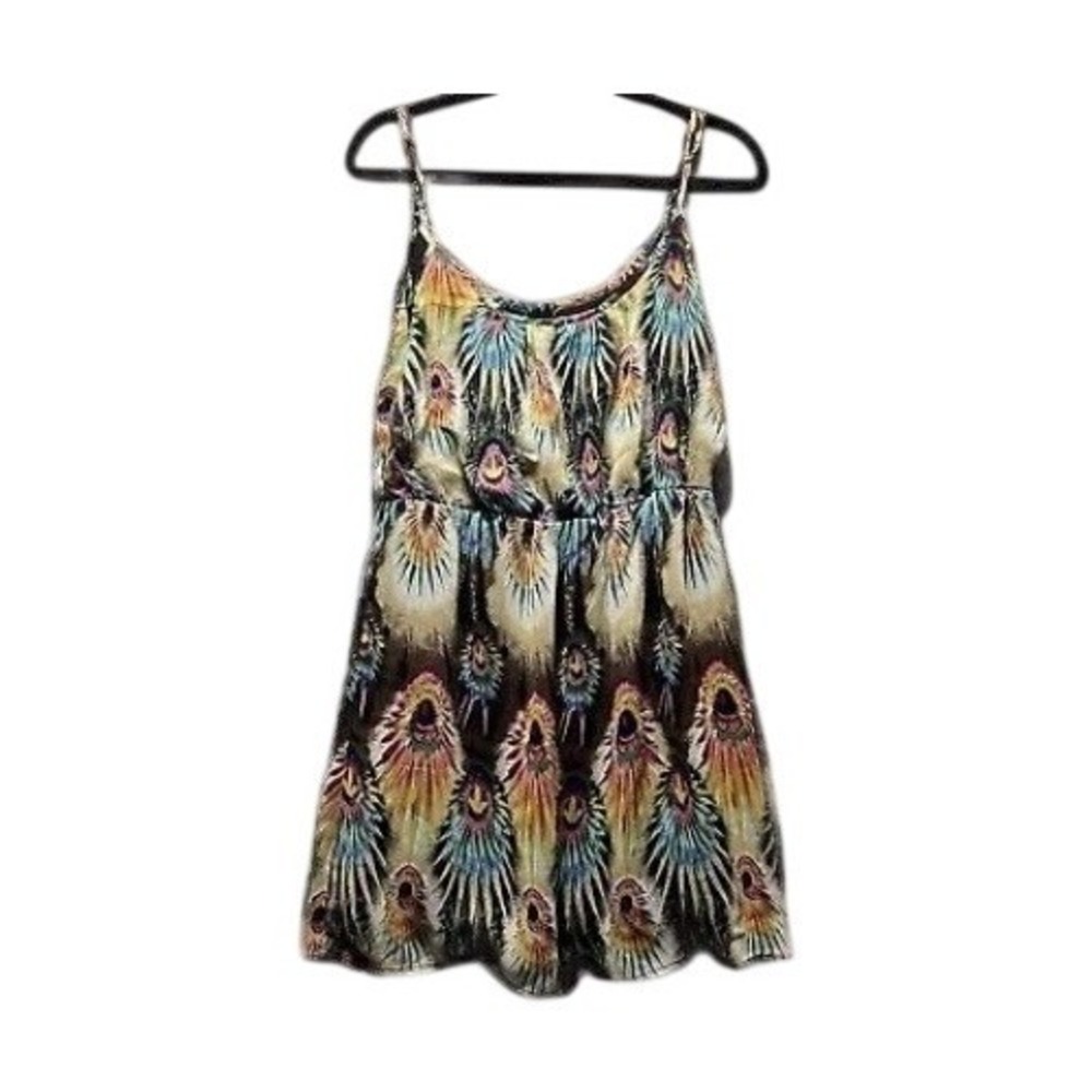 Ali & Kris Women‎ Peacock Feather Print Mini Dress Multi-Color Size L